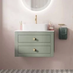 Crosswater Canvass Sage Green 700mm Double Drawer Unit with Carrara Marble Effect Worktop -Countertop Vanity Units Sales CV700WLSGR D4 460