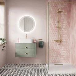 Crosswater Canvass Sage Green 700mm Double Drawer Unit with Carrara Marble Effect Worktop -Countertop Vanity Units Sales CV700WLSGR D5 460