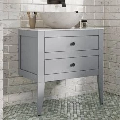 Crosswater Canvass Storm Grey Matt 700mm Double Drawer Unit with Carrara Marble Effect Worktop -Countertop Vanity Units Sales CV700WLSG D3 460