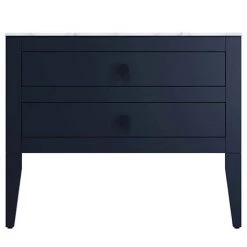 Crosswater Canvass Deep Indigo Blue 900mm Double Drawer Unit with Carrara Marble Effect Worktop -Countertop Vanity Units Sales CV900WLIB D2 460