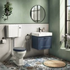Chatsworth Traditional Blue Wall Hung Vanity - 560mm Wide with Matt Black Handle -Countertop Vanity Units Sales CWH560BLUMB d2 460