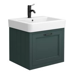 Chatsworth Traditional Green Wall Hung Vanity - 560mm Wide with Matt Black Handle