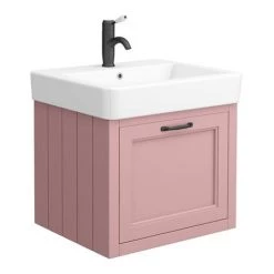 Chatsworth Traditional Dusky Pink Wall Hung Vanity - 560mm Wide with Matt Black Handle -Countertop Vanity Units Sales CWH56DPKMB detail01a 460