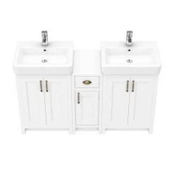 Chatsworth Traditional White Double Basin Vanity + Cupboard Combination Unit -Countertop Vanity Units Sales CWHT142PK nw d2 460