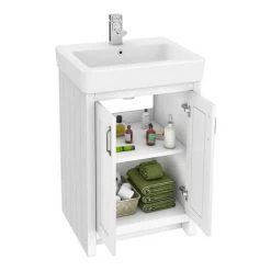Chatsworth Traditional White Double Basin Vanity + Cupboard Combination Unit -Countertop Vanity Units Sales CWHT142PK nw d3 460
