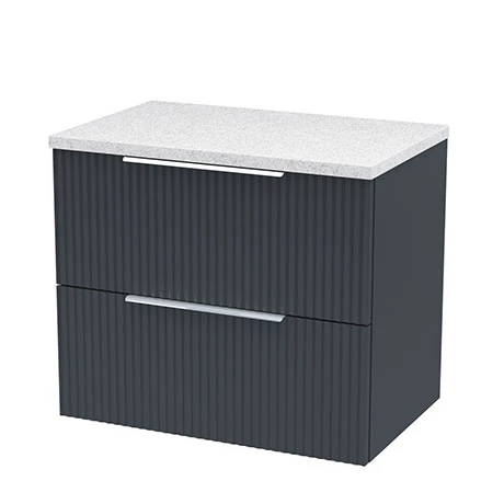 Venice Fluted 600mm Anthracite Vanity Unit - Wall Hung 2 Drawer Unit with White Worktop & Chrome Handles 3 Venice Fluted 600mm Anthracite Vanity Unit - Wall Hung 2 Drawer Unit with White Worktop & Chrome Handles