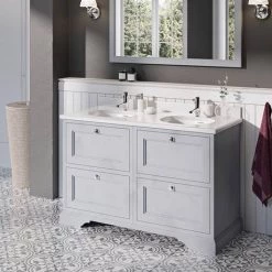 Burlington 130 4-Drawer Vanity Unit & Minerva Worktop with Double Basin - Classic Grey -Countertop Vanity Units Sales FC10G BC12 D3 460