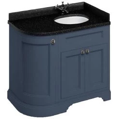 Burlington Floor Standing Corner Vanity Unit - Blue - Right Hand 1000mm with Black Granite Worktop