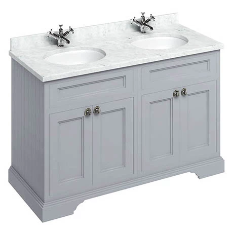 Burlington 130 4-Door Vanity Unit & Minerva Worktop with Double Basin - Classic Grey 3 Burlington 130 4-Door Vanity Unit & Minerva Worktop with Double Basin - Classic Grey