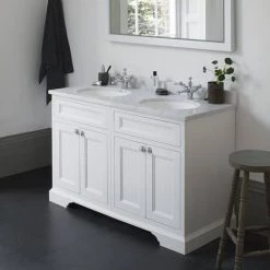 Burlington 130 4-Door Vanity Unit & Minerva Worktop with Double Basin - Matt White -Countertop Vanity Units Sales FC9O BC12 D1 460