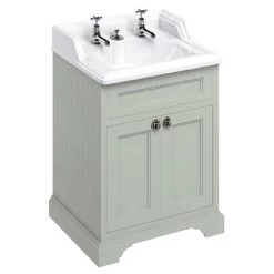 Burlington 65 2-Door Vanity Unit & Classic Invisible Overflow/Waste Basin (Dark Olive - 2 Tap Hole)