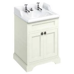 Burlington 65 2-Door Vanity Unit & Classic Invisible Overflow/Waste Basin (Sand - 2 Tap Hole)
