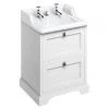 Burlington 65 2-Drawer Vanity Unit & Classic Invisible Overflow/Waste Basin (Matt White - 2 Tap Hole) -Countertop Vanity Units Sales FF9W B14 P