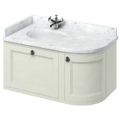 Burlington Wall Hung Corner Vanity Unit - Sand - Left Hand 1000mm with Worktop