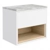 Haywood Gloss White / Natural Oak Wall Hung Countertop Vanity - 600mm w. Open Shelf + Bellato Grey Worktop -Countertop Vanity Units Sales HYWWH6GWT p