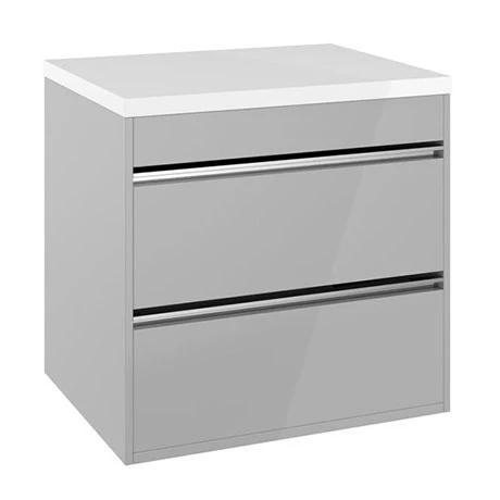 Crosswater Kai 600mm Double Drawer Unit & Worktop - Grey Gloss 3 Crosswater Kai 600mm Double Drawer Unit & Worktop - Grey Gloss