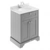 Old London 600mm Cabinet & Single Bowl White Marble Top - Storm Grey -Countertop Vanity Units Sales LOF222 P