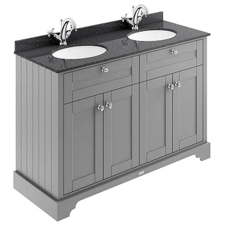 Old London 1200mm Cabinet & Double Bowl Black Marble Top - Storm Grey 3 Old London 1200mm Cabinet & Double Bowl Black Marble Top - Storm Grey