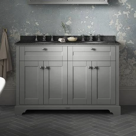 Old London 1200mm Cabinet & Double Bowl Black Marble Top - Storm Grey 4 Old London 1200mm Cabinet & Double Bowl Black Marble Top - Storm Grey - Image 2