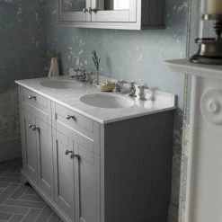 Old London 1200mm Cabinet & Double Bowl Grey Marble Top - Storm Grey 8 Old London 1200mm Cabinet & Double Bowl Grey Marble Top - Storm Grey -Countertop Vanity Units Sales LOF268 D2 460