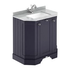 Old London Twilight Blue Art Deco 750mm Angled Cabinet with Grey Marble Basin Top