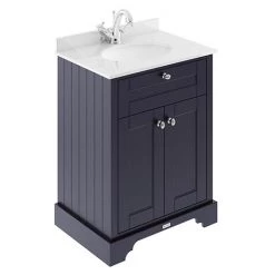 Old London 600mm Cabinet & Single Bowl White Marble Top - Twilight Blue