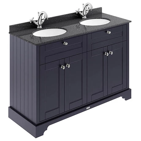 Old London 1200mm Cabinet & Double Bowl Black Marble Top - Twilight Blue 3 Old London 1200mm Cabinet & Double Bowl Black Marble Top - Twilight Blue