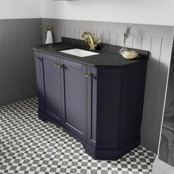 Old London Twilight Blue Art Deco 1000mm Angled Cabinet with Black Marble Basin Top -Countertop Vanity Units Sales LOF382 D1 460