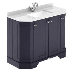 Old London Twilight Blue Art Deco 1000mm Angled Cabinet with White Marble Basin Top
