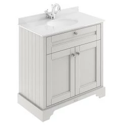Old London 800mm Cabinet & Single Bowl White Marble Top - Timeless Sand