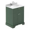 Old London 600mm Cabinet & Single Bowl White Marble Top - Hunter Green -Countertop Vanity Units Sales LOF822 P