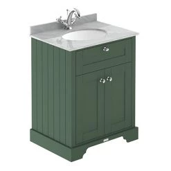 Old London 600mm Cabinet & Single Bowl Grey Marble Top - Hunter Green