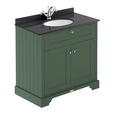 Old London 800mm Cabinet & Single Bowl Black Marble Top - Hunter Green 3 Old London 800mm Cabinet & Single Bowl Black Marble Top - Hunter Green