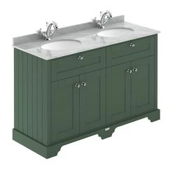 Old London 1200mm Cabinet & Double Bowl Grey Marble Top - Hunter Green