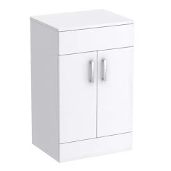 Toreno Floor Standing Countertop Vanity Unit - Gloss White - 505mm with Chrome Handles