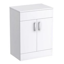 Toreno Floor Standing Countertop Vanity Unit - Gloss White - 605mm with Chrome Handles
