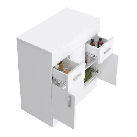 Toreno Floor Standing Countertop Vanity Unit - Gloss White - 805mm with Chrome Handles 4 Toreno Floor Standing Countertop Vanity Unit - Gloss White - 805mm with Chrome Handles - Image 2