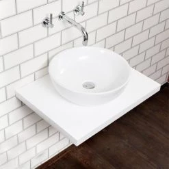 Nova Wall Hung Slimline Countertop Basin Shelf - Gloss White - 600 x 450mm -Countertop Vanity Units Sales NV 600 WH n d1 460