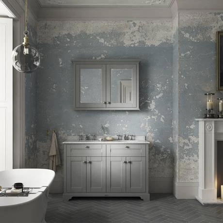 Old London 1200mm Cabinet & Double Bowl Grey Marble Top - Storm Grey 6 Old London 1200mm Cabinet & Double Bowl Grey Marble Top - Storm Grey - Image 4