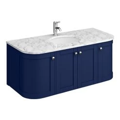 Period Bathroom Co. 1220mm Curved Wall Hung Vanity with White Marble Basin Top - Cobalt Blue