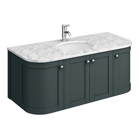Period Bathroom Co. 1220mm Curved Wall Hung Vanity with White Marble Basin Top - Dark Grey 3 Period Bathroom Co. 1220mm Curved Wall Hung Vanity with White Marble Basin Top - Dark Grey