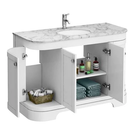 Period Bathroom Co. 1220mm Curved Vanity Unit with White Marble Basin Top - White 5 Period Bathroom Co. 1220mm Curved Vanity Unit with White Marble Basin Top - White - Image 3