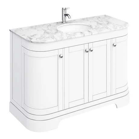 Period Bathroom Co. 1220mm Curved Vanity Unit with White Marble Basin Top - White 4 Period Bathroom Co. 1220mm Curved Vanity Unit with White Marble Basin Top - White - Image 2