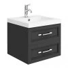 Period Bathroom Co. Wall Hung Vanity - Matt Black - 500mm 2 Drawer with Chrome Handles -Countertop Vanity Units Sales PBC5WHBLK2D p
