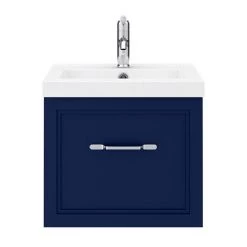 Period Bathroom Co. Wall Hung Vanity - Matt Blue - 500mm 1 Drawer with Chrome Handle -Countertop Vanity Units Sales PBC5WHBLU1D d4 460