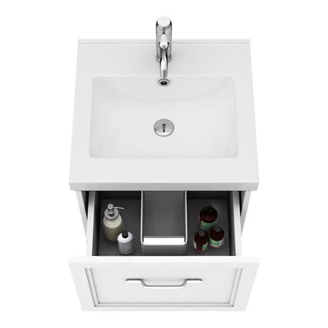 Period Bathroom Co. Wall Hung Vanity - Matt White - 500mm 1 Drawer with Chrome Handle 4 Period Bathroom Co. Wall Hung Vanity - Matt White - 500mm 1 Drawer with Chrome Handle - Image 2