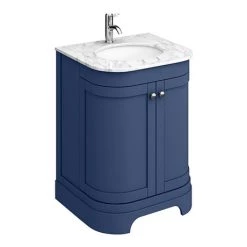 Period Bathroom Co. 620mm Curved Vanity Unit with White Marble Basin Top - Cobalt Blue