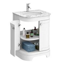 Period Bathroom Co. 620mm Curved Vanity Unit with White Marble Basin Top - White -Countertop Vanity Units Sales PBC6WTCRVM d2 460