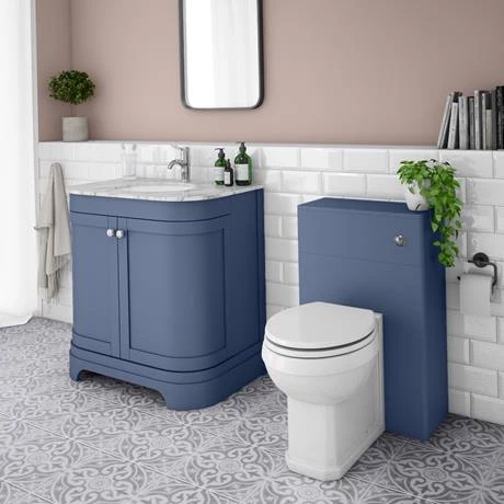 Period Bathroom Co. 820mm Curved Vanity Unit with White Marble Basin Top - Cobalt Blue 4 Period Bathroom Co. 820mm Curved Vanity Unit with White Marble Basin Top - Cobalt Blue - Image 2