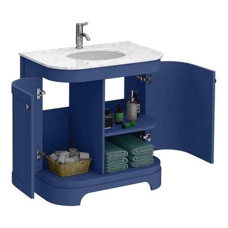 Period Bathroom Co. 820mm Curved Vanity Unit with White Marble Basin Top - Cobalt Blue 5 Period Bathroom Co. 820mm Curved Vanity Unit with White Marble Basin Top - Cobalt Blue - Image 3